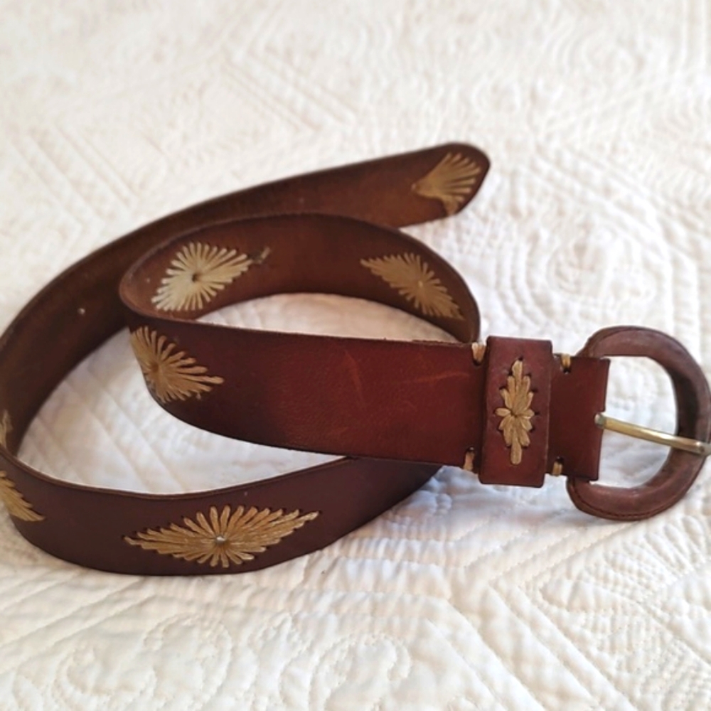 Womens Sunburst Stitch Western Boho Leather Belt/ Size S